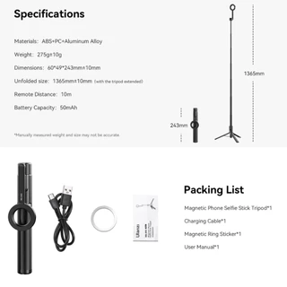 Ulanzi MG003 ขาตั้งมือถือ ไม้เซลฟี่ MagSafe ขาตั้งกล้อง Live สด พร้อมไฟเซลฟี่ Magnetic Phone Selfie