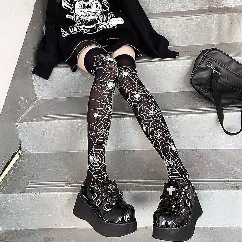 พร้อมส่ง ❣️ ถุงน่องโกธิคฮาโลวีน ถุงเท้าใยแมงมุมแม่มดสไตล์ gothic goth punk