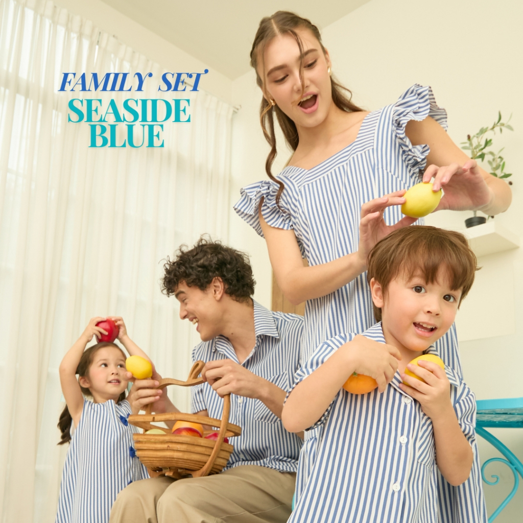 ชุดครอบครัว ชุดพ่อแม่ลูก family set Seaside Collection ลายทางสีฟ้า Seaside Blue