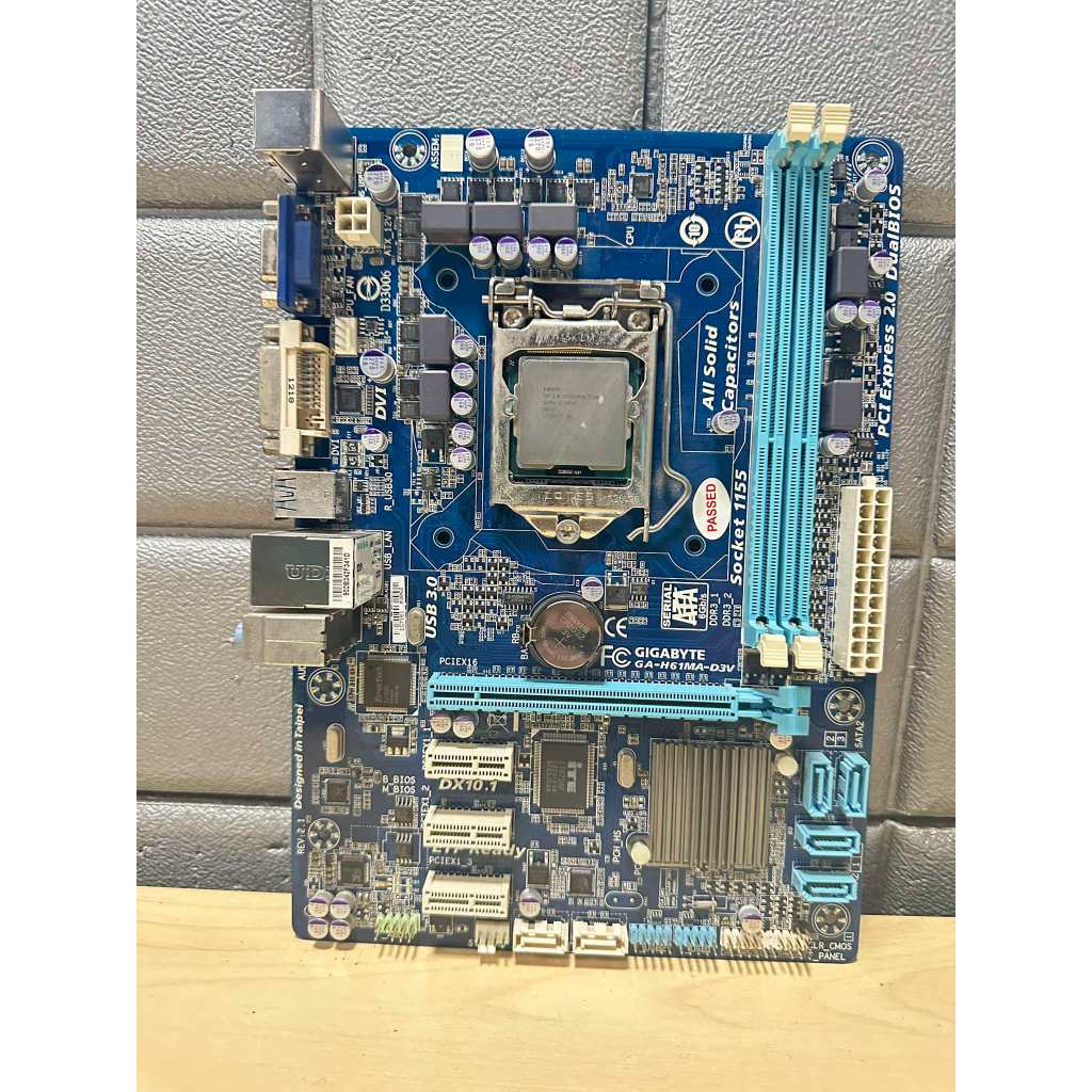 เมนบอร์ด LGA1155 GIGABYTE H61MA-D3V รองรับเจนที2-3  มือสอง สภาพดี พร้อมส่ง แถมฟรี I3-2100