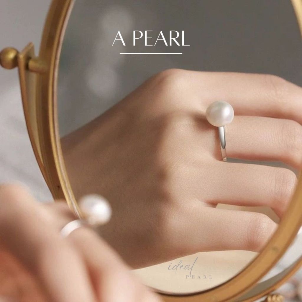 iDEAL✨แหวนไข่มุก A Pearl แหวนมุก แหวนเงินแท้ แหวนเงินแท้ แหวนปรับขนาดได้ แหวนแฟชั่น ของขวัญ