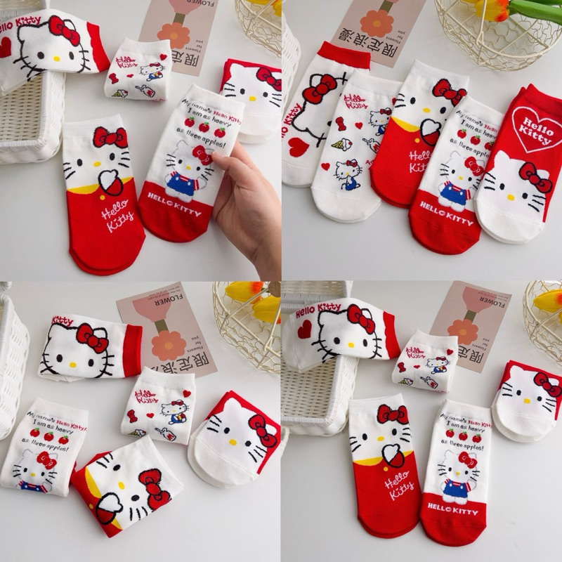 พร้อมส่ง🌈 ถุงเท้า Kitty คิตตี้ ถุงเท้าน่ารัก ถุงเท้าข้อสั้น socks สีสันสดใส น่ารักมาก 25007 25014
