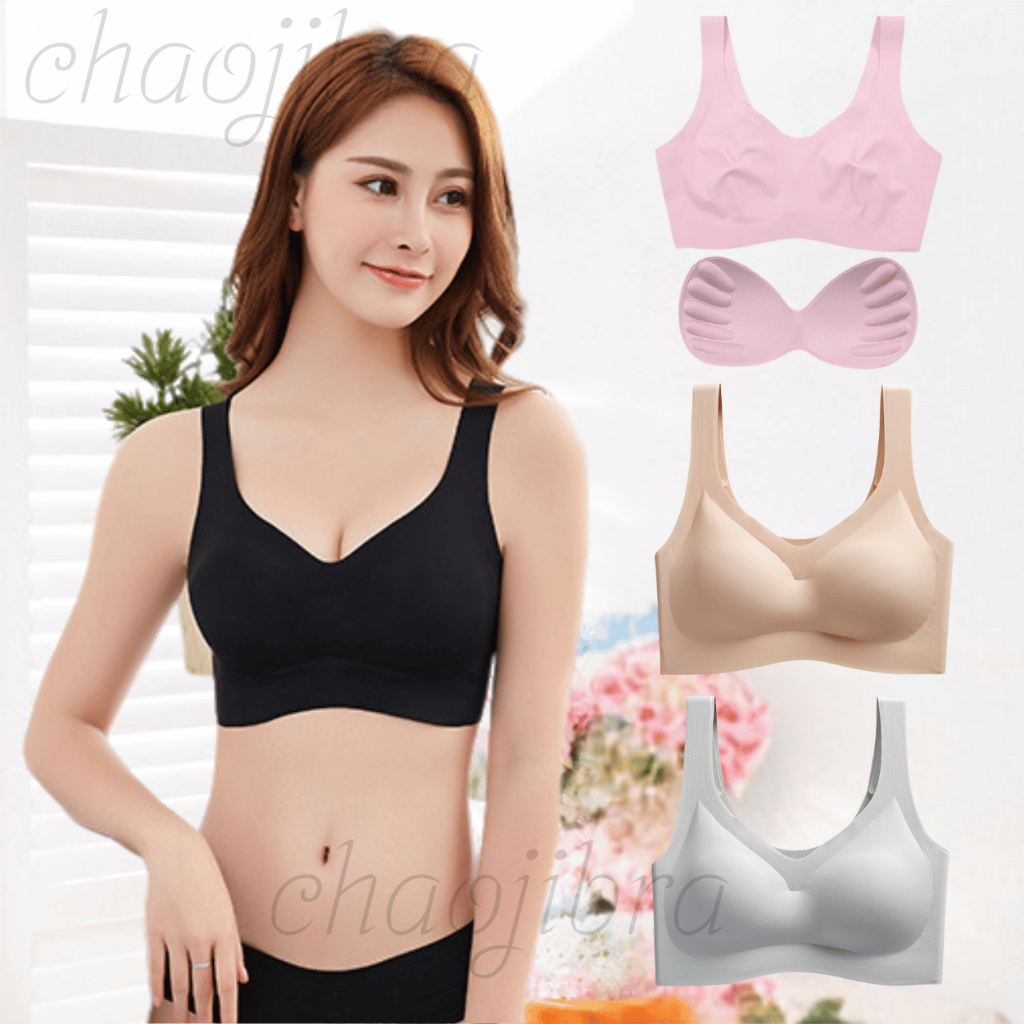 เสื้อในสปอร์ตบรา B-022 บราไร้ขอบ ไร้โครง ฟองน้ำถอดได้ แบบสวม ไม่มีตะขอ ผ้าลื่นเรียบเนียน พร้อมส่ง