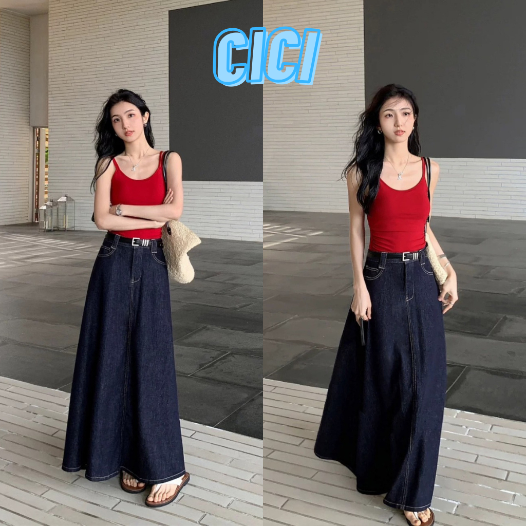 ส่งทันที Cici(NO. 750)กระโปรงยีนส์ยาวทรงหางปลา ให้ลุคคลูๆเก๋ชิคๆ