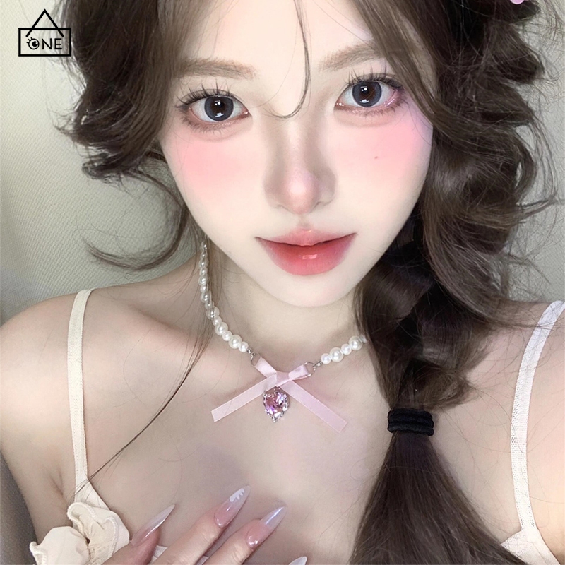 COD สร้อยคอมุกจี้หัวใจสีชมพูโบว์ริบบิ้นสไตล์เกาหลีหวานโซ่ไหปลาร้าแฟชั่นเครื่องประดับสำหรับผู้หญิงของขวัญ-a.one