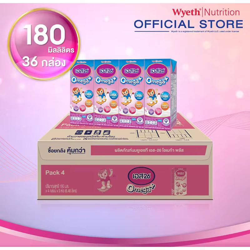 นมUhtเอส-26โอเมก้าขนาด180มล(36กล่อง)อายุ25/2/2025