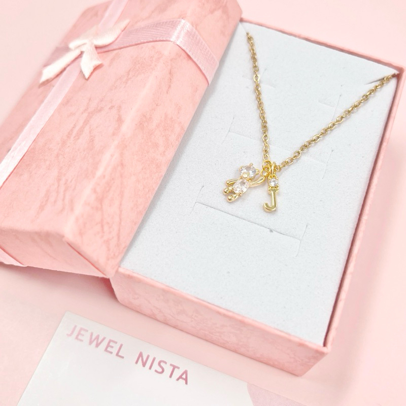 crystal teddy alphabet necklace สร้อยคอจี้คริสตัลหมีห้อยจี้อักษร A-Z