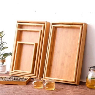 สินค้าพร้อมส่ง ถาดใส่อาหาร ถาดไม้ไผ่ธรรมชาติ ถาดไม้อเนกประสงค์ ทรงสี่เหลี่ยมผืนผ้า สไตล์ญี่ปุ่น เรียบง่าย มีให้เลือก5แบบ