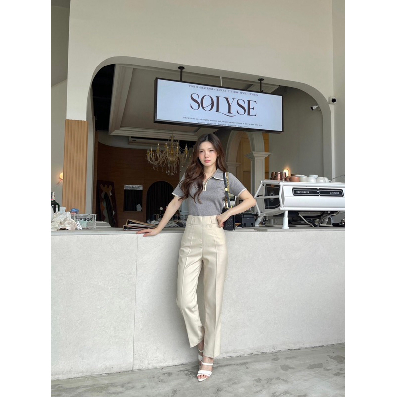 Acasey กางเกงขายาวผู้หญิง 8ส่วน กระบอกเล็ก ผ้าสลาฟ ดีเทลกระเป๋าเจาะหน้า Moolan Pants - รูปที่ 4