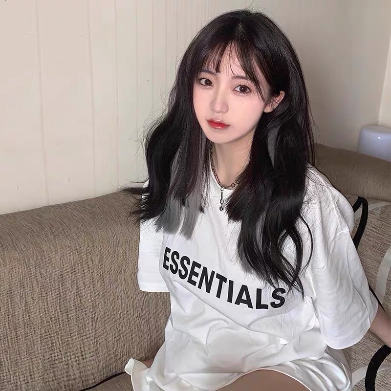 High Street Duplex ESSENTIALS หน้าอกตัวอักษรกดกาวแขนสั้นหลวมสำหรับผู้ชายและผู้หญิงเสื้อยืด