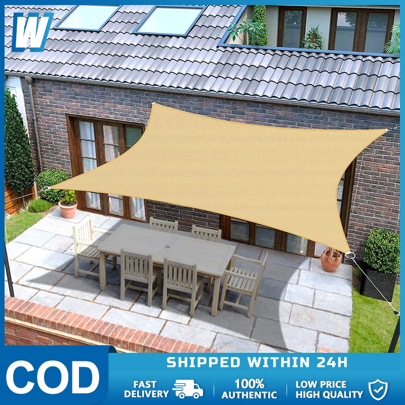 HDPE ร่มสนาม Sun Shade Sail กันสาดหน้าบ้าน ป้องยูวี90% เต็นท์กรองแดดบังแดด ตาข่ายบังแดดรูปสี่เหลี่ยมสำหรับสวน