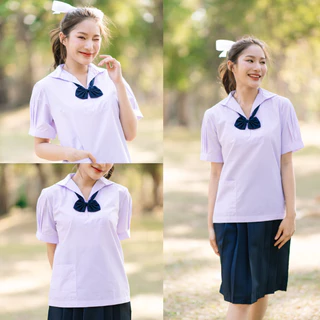 เสื้อนักเรียน คอปกทหารเรือ เสื้อนักเรียนหญิง ม.ต้น อก 30-54 นิ้ว ✅ฟรี ปักชื่อ✅
