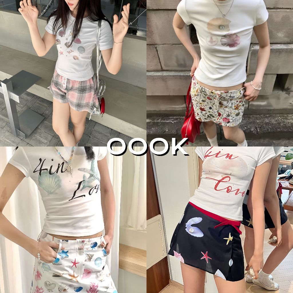 (จัดส่งตลอด 24 ชั่วโมง）OOOK Official  เสื้อยืดลําลอง ลายเรขาคณิต สําหรับผู้หญิง