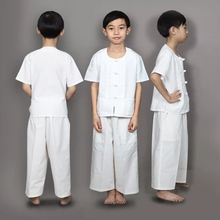 ( ม่อฮ่อมแพร่ ) ชุดขาว กินเจ ปฏิบัติธรรมเด็ก เด็ก 1-15 ปี ( ทั้งชุด / เฉพาะเสื้อ / เฉพาะกางเกง) ฝ้ายแท้ 100% ไม่บาง