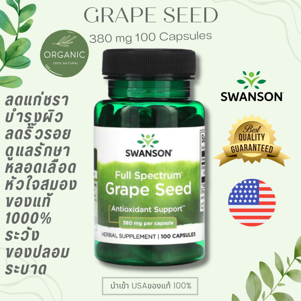 [ล็อตใหม่] Swanson Grape Seed Extract ลดอาการแพ้ ต้านอนุมูลอิสระสูง ช่วยลดริ้วรอย ลดความดันโลหิ ต 380 MG 100 Capsules