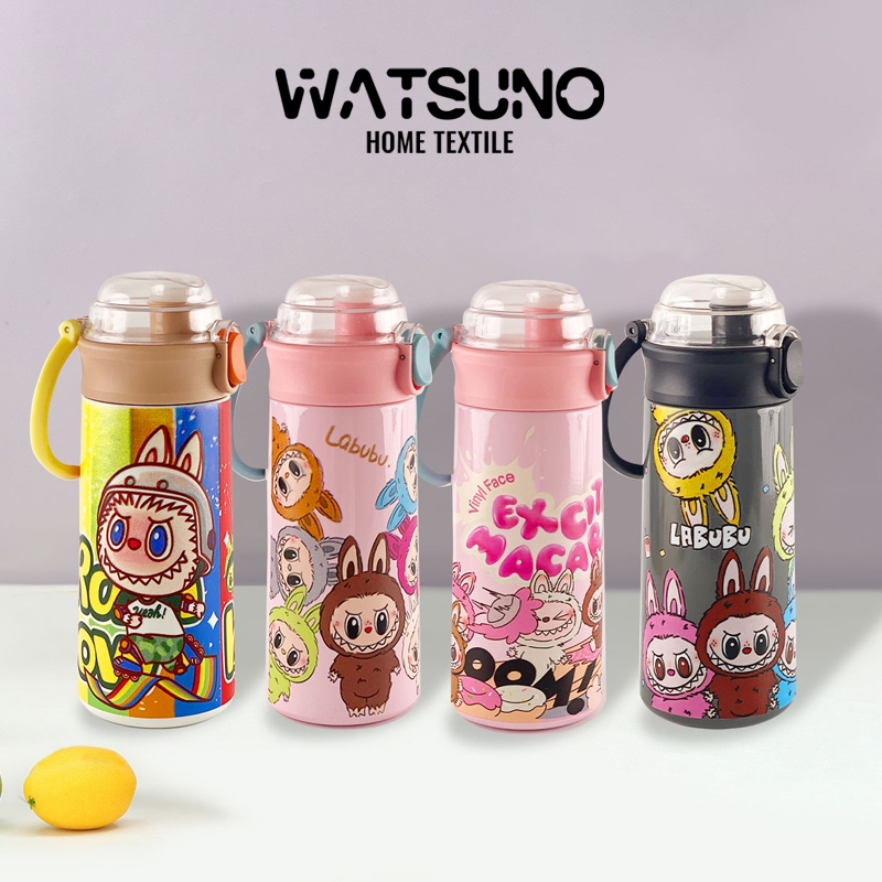 Watsuno.ขวดน้ำลาบูบู ขวดน้ำเด็ก ลายการ์ตูนน่ารัก รักษาอุณหภูมิร้อนและเย็น 304 ขวดน้ำสแตนเลส 500ML