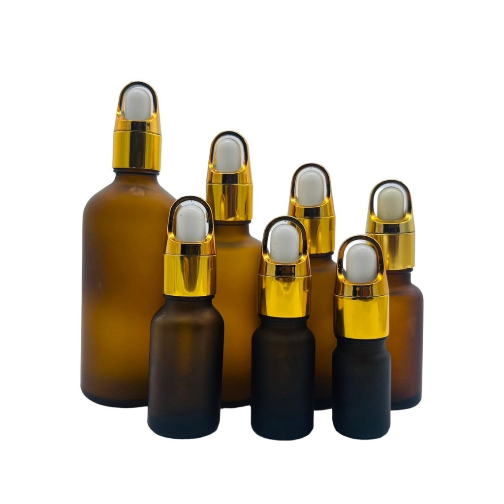 พร้อมส่ง ขวดแก้วอโรมาชาขุ่น ดรอปตระกร้าขาวทองเงา 5ml. 10ml.15ml. 20ml. 30ml. 50ml. 100ml. สีชา