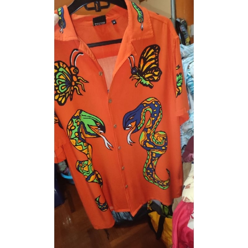 Mambo loud shirt ฮาวายมือสอง สีส้ม ฮาวายของแท้ ไซร้M