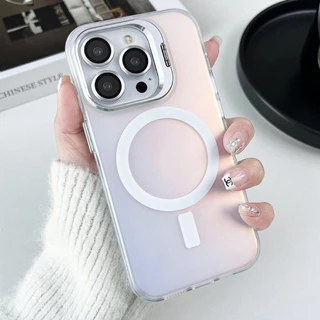 เคสตั้งได้แม่เหล็ก โฮโลแกรม พร้อมฟิล์มกระจกกล้อง Magnetic Case For iPhone 14 Pro Max 13 Pro 12 11