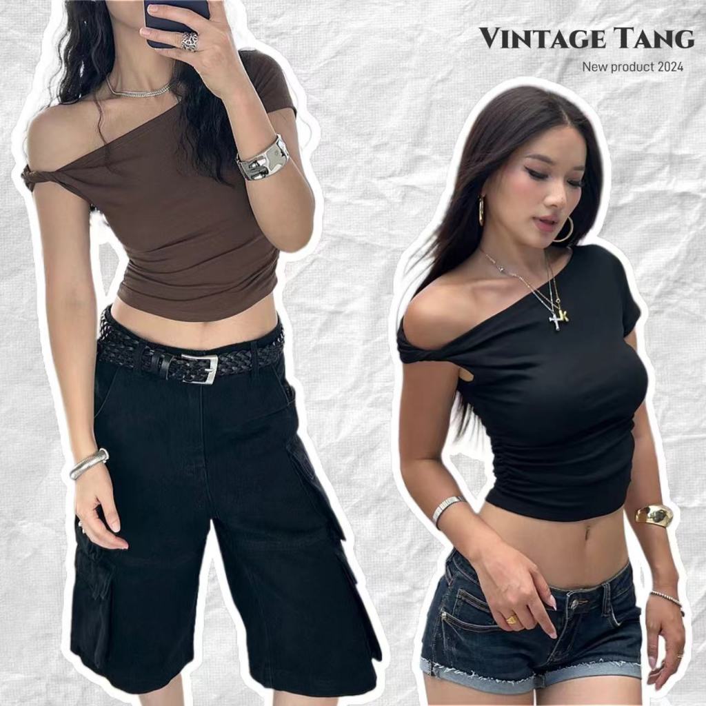 พร้อมส่ง เสื้อเปิดไหล่แขนสั้น ดีไซน์เปิดไหล่ข้างเดียว ทรงสวย ผ้าฝ้าย100% มี4สี ผ้ายืดหยุ่น สไตล์เกาหลี