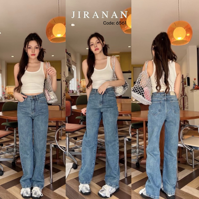 JIRANAN กางเกงยีนส์ขากระบอก ทรงเบสิค ทรงสวย ปลายขาเย็บ Code 6561