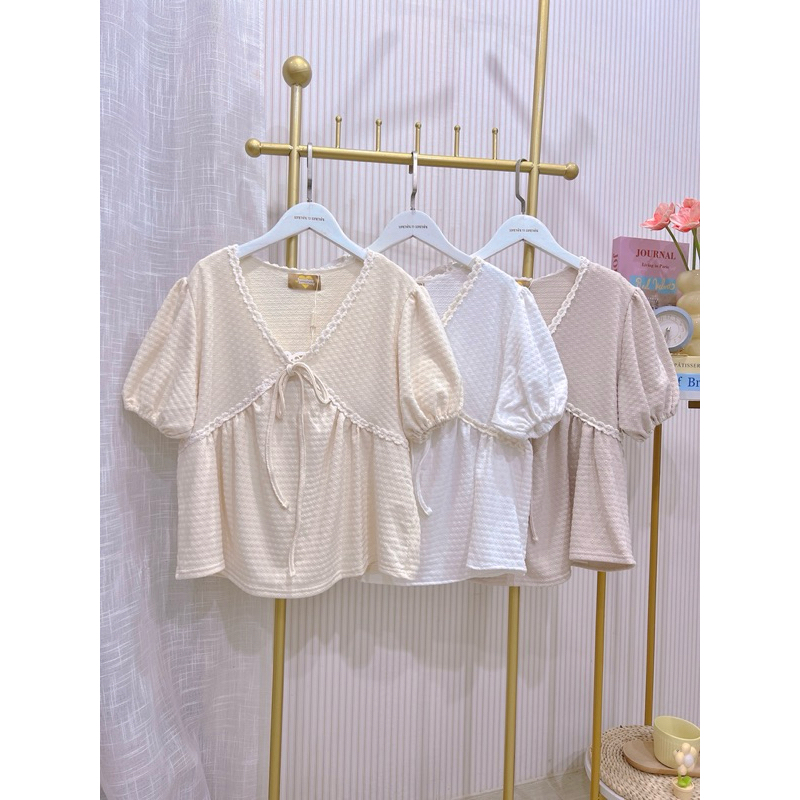 เสื้อเบลาส์ผู้หญิง มีลาย ผูกเชือก สไตล์น่ารัก #2035