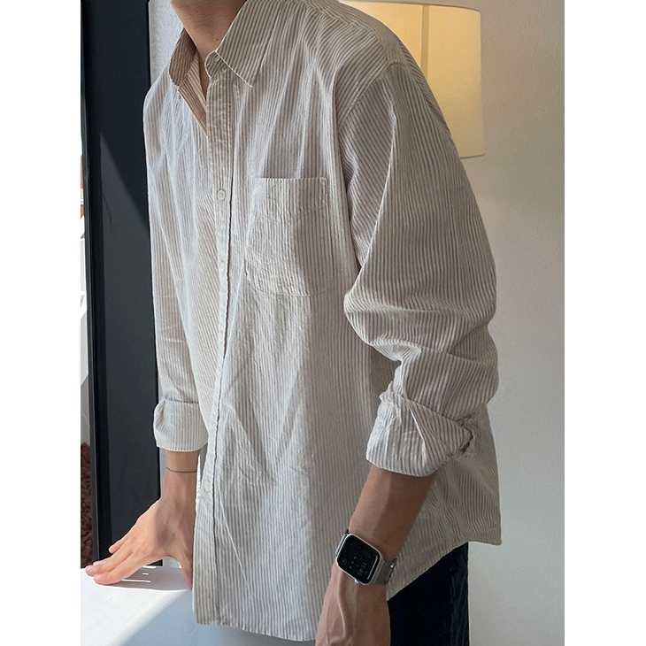 Striped Long-Sleeved Shirt เสื้อเชิ้ตแขนยาว ลายทาง สินค้าพร้อมส่ง