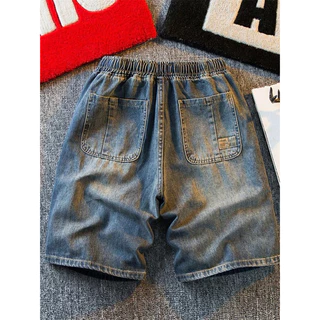 กางเกงยีนขาสั้น ผ้ายืด ฟอกนุ่ม สีน้ําตาลมิดไนด์ กันสนิม มีขอบ ไซซ์ M-4XL