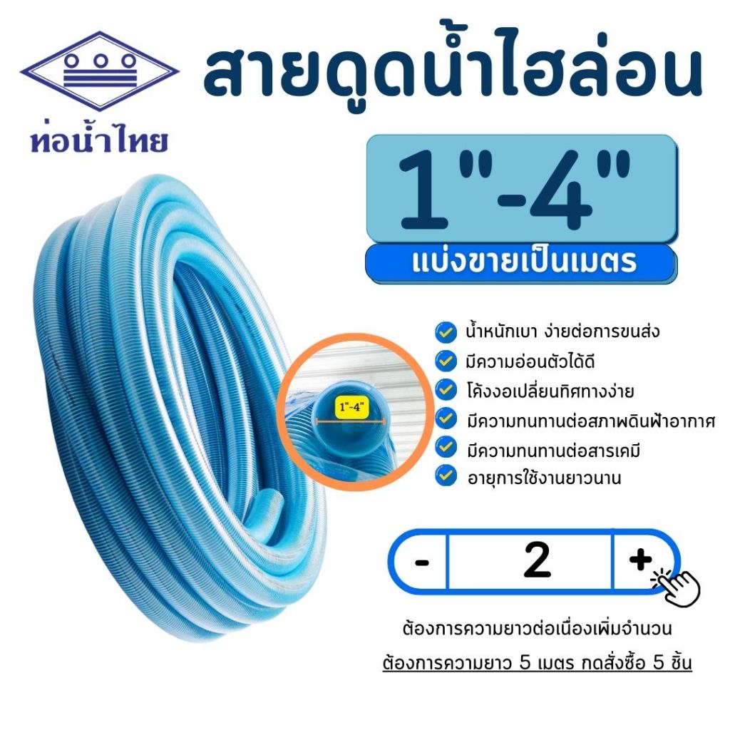 สายดูดน้ำ ไฮล่อน(ท่อน้ำไทย) 1-4นิ้ว แบ่งขายเป็นเมตร  สายดูดน้ำพีวีซี ใช้ดูดน้ำ ส่งน้ำ และ ดูดเม็ดพลาสติก คุณภาพดี