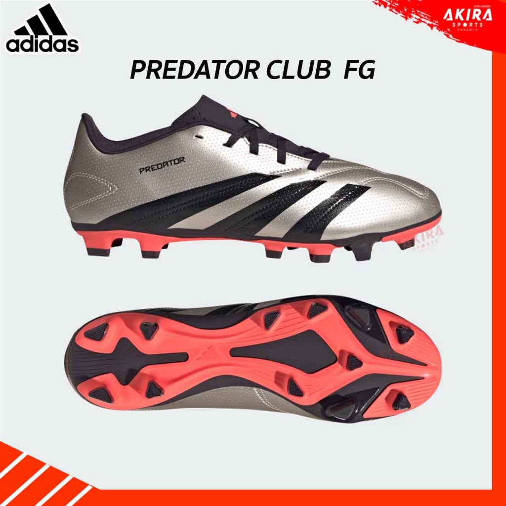 ADIDAS รองเท้าฟุตบอล Adidas PREDATOR CLUB FG Platinum Metallic / Aurora Black / Turbo
