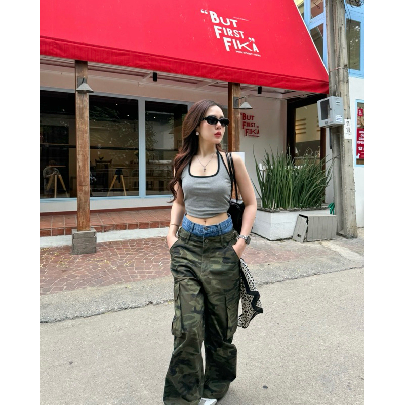 **พร้อมส่ง** BY0091 Low-Waist Soldier 2 Layer กางเกงคาร์โก้ทหาร แต่งขอบยีนส์ benly-co - รูปที่ 5