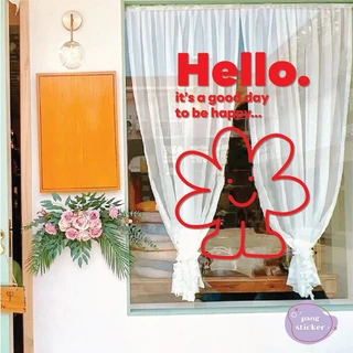 สติกเกอร์ Hello. it's a good day to be happy... สติกเกอร์ไดคัท สติกเกอร์แต่งร้าน Pang Sticker รุ่น PS0075