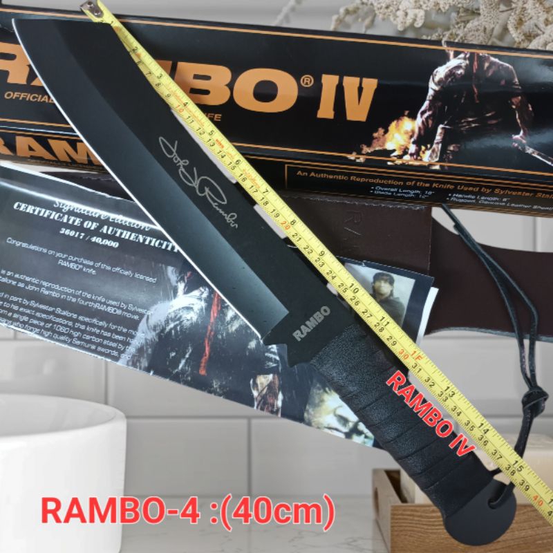 อุปกรณ์เดินป่าแบบพกพาด้ามดำใบดำมีดเดินป่า:RAMBO-4ดำ:(40cm)มีดเดินป่าแบบพกพาเดินป่าใช้งานอเนกประสงค์