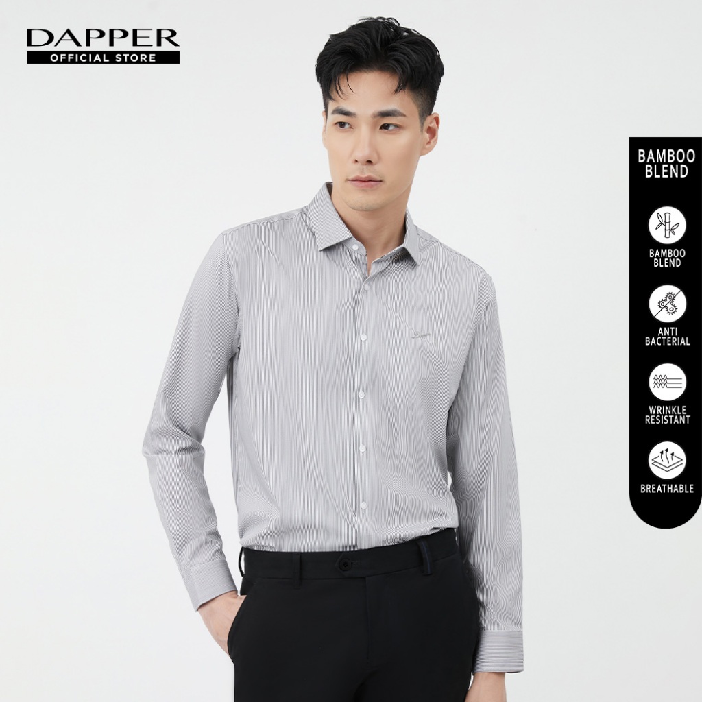 DAPPER เสื้อเชิ้ตแขนยาว BAMBOO BLEND ลายทาง Smart Fit Shirt สีดำ (BSL/BK/306TB)