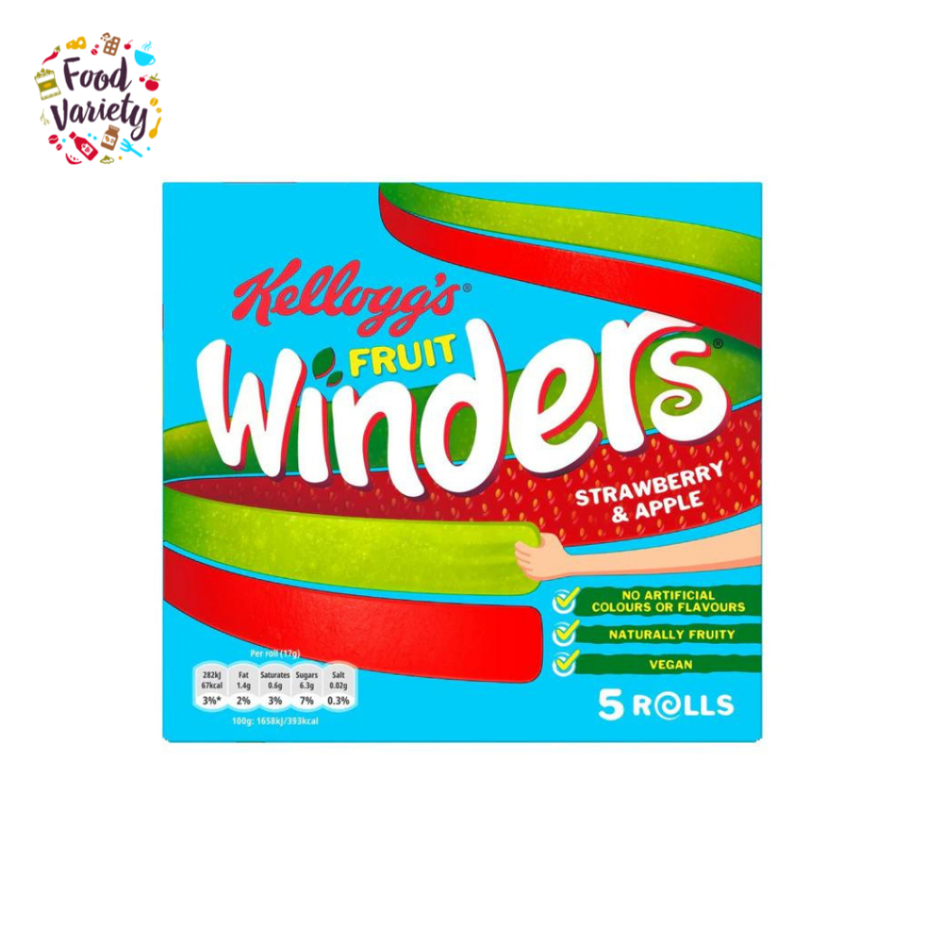 Kellogg's Fruit Winders Strawberry & Apple Rolls 5 x 17g เคลล็อกส์ สตรอเบอร์รี่และแอปเปิ้ลฟรุตวินเดอร์ส 5 x 17g