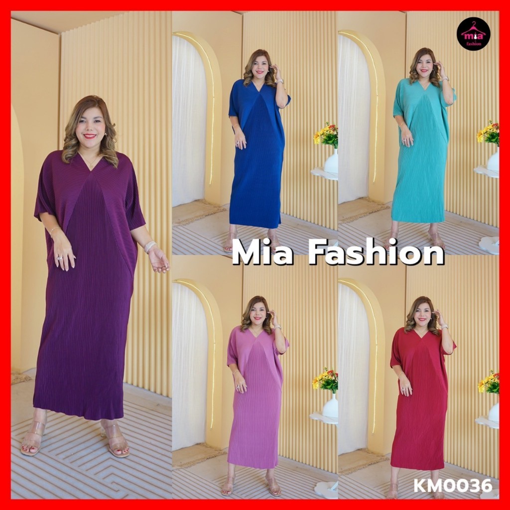 Miafashion (KM0036)​เดรสอัดพลีททรงค้างคาว