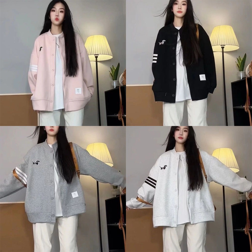 manjusaka พร้อมส่ง เสื้อกันหนาว เสื้อสเวตเตอร์ คาร์ดิแกน แขนยาว ผู้หญิง เกาหลี ใส่สบายๆ ทรงหลวม สไตล์สปอร์ต #63616