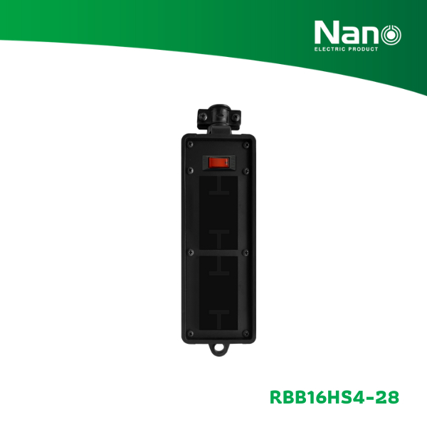 NANO บล็อคยางเปล่า 2x8" ใส่เต้ารับได้ 4 ช่อง + เมนสวิทซ์ 16A (1 ชิ้น/กล่อง) รุ่น RBB16HS4-28