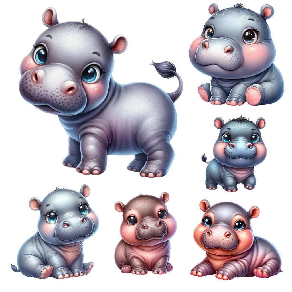 ตัวรีดติดเสื้อ (159) F.239 หมูเด้ง SET 02 ฮิปโปโปเตมัส ลูกฮิปโป Cute Baby Hippopotamutรีดง่ายรีดติดทุกผ้า