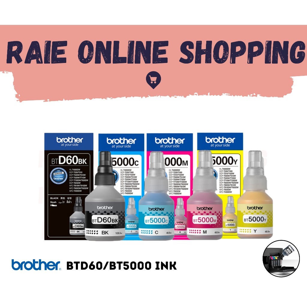 BROTHER BTD60Bk/BT5000 GENUINE INK 100% ORIGINAL (MFCT910DW / DCP-T300 / T500W / T700W / MFC-T800W )