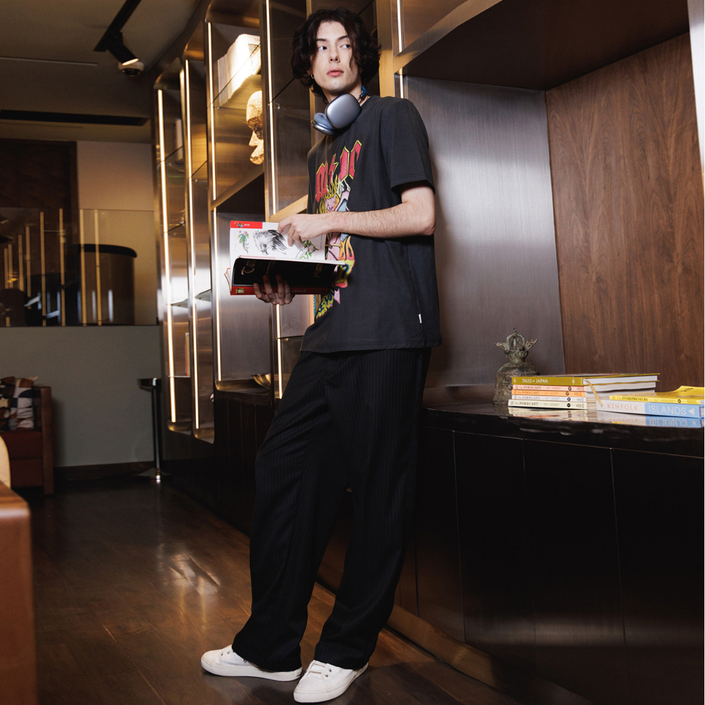[MOO 7/23] MOO Pinstripe Pants กางเกงผู้ชาย ขายาว ทรงกระบอกตรง ผ้าพินสไตรป์ลายทาง