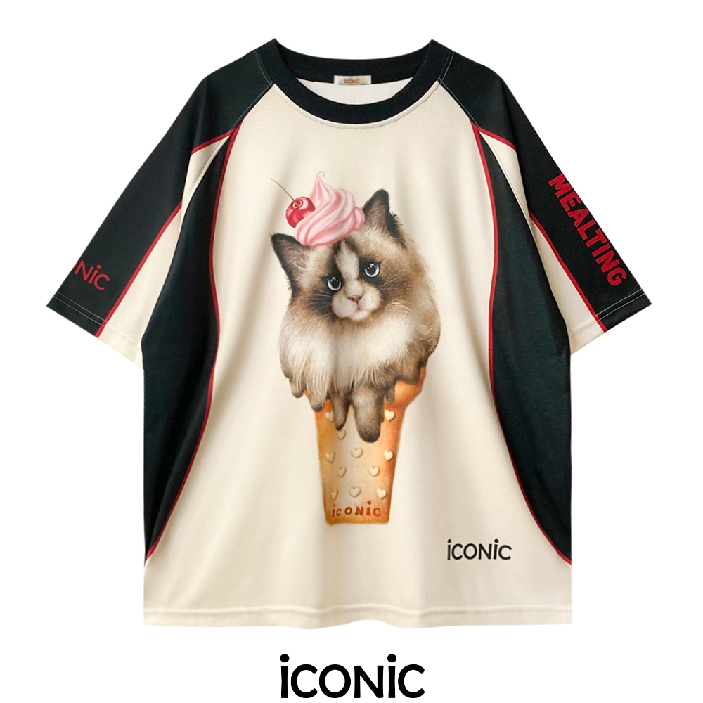 iCONiC MILO T-SHIRT OVERSIZE #203030 สีครีม เสื้อยืด กีฬา พิมพ์ลาย แมว RAGDOLL แร็กดอลล์ เสื้อบอล เสื้อแฟชั่น ไอศกรีม