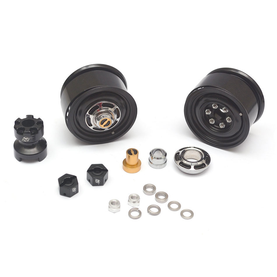 Boom Racing ล้อหน้า Yota LC Classic Beadlock ขนาด 1.55 นิ้ว (2วง) พร้อมตัวขยายล้อ 3 มม. (2อัน) สีดำBRW780907FBK