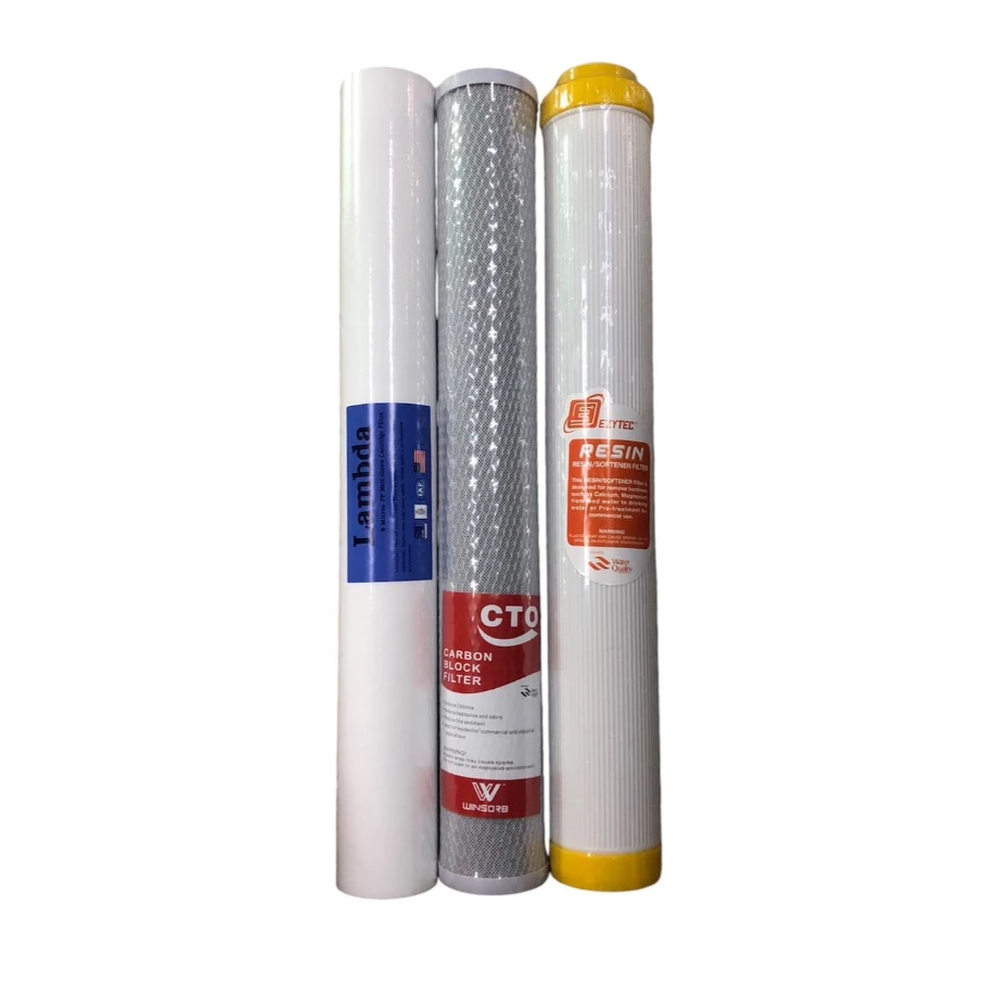 ชุดไส้กรองน้ำ 3 ขั้นตอน 20 x 2.5 นิ้ว (PP, Carbon, Resin/GAC) ใช้ได้กับตู้น้ำหยอดเหรียญทุกยี่ห้อ