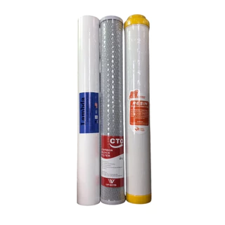 ชุดไส้กรองน้ำ 3 ขั้นตอน 20 x 2.5 นิ้ว (PP, Carbon, Resin/GAC) ใช้ได้กับตู้น้ำหยอดเหรียญทุกยี่ห้อ