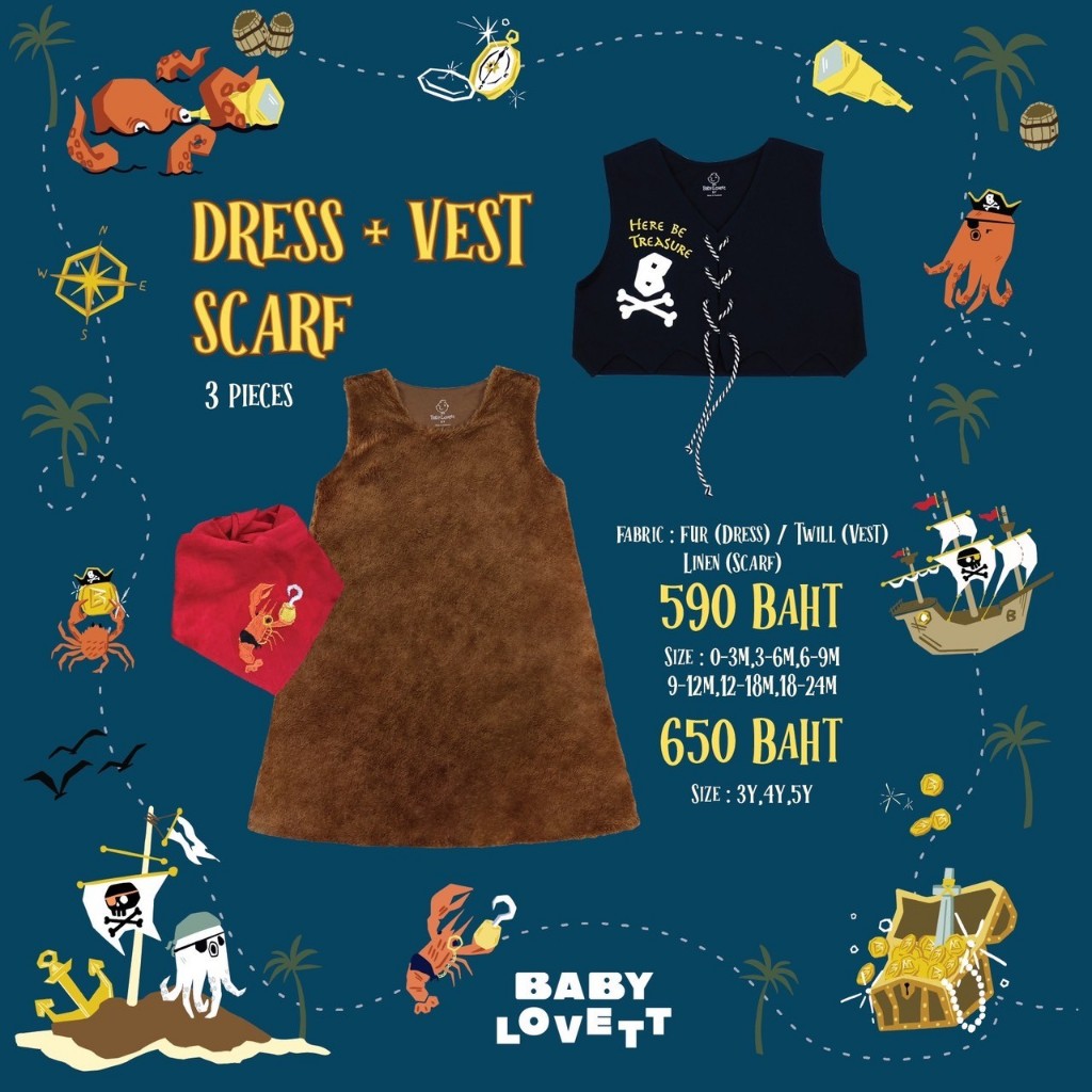 12 ชุดโจรสลัด Pirate Halloween - Dress and Vest and Scarf