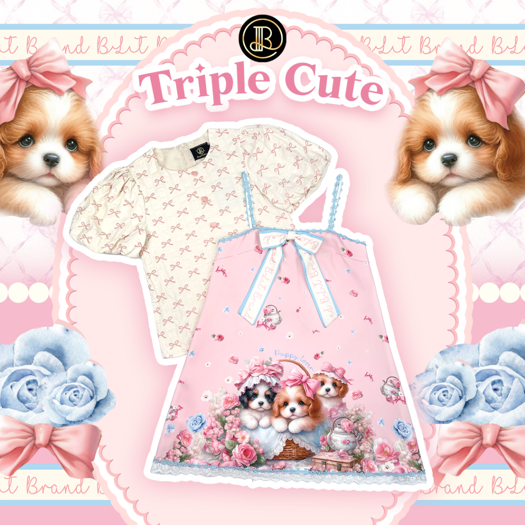 SP947 BLT SPECIAL COLLECTION เซ็ทเสื้อเดรสสายเดี่ยวลายน้องหมา ใส่เที่ยวคาเฟ่ สวนดอกไม้
