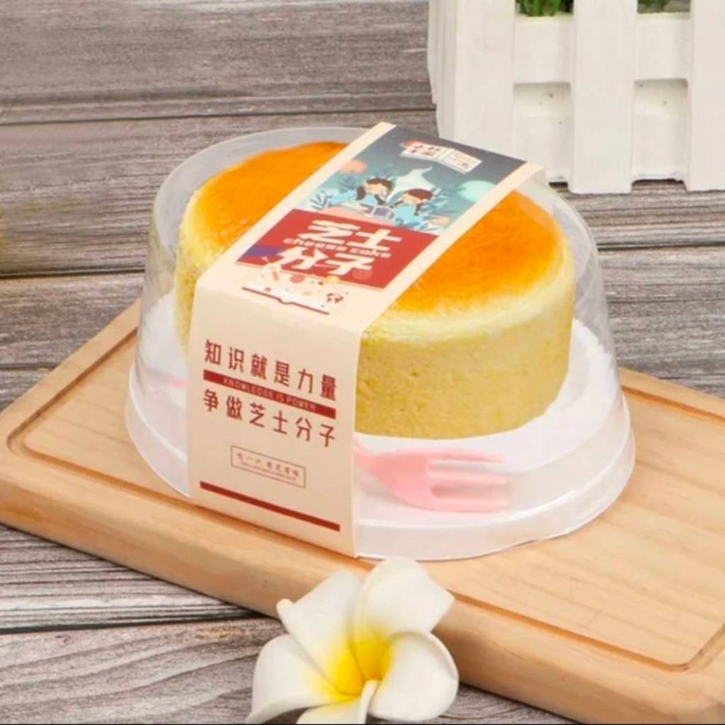 กล่องชีสเค้กทรงรี กล่องเค้กฐานสีขาวทรงวงรี+ฝาปิด พร้อมส้อมสีครีม (H000) แพ็ค 25/50 ชุด