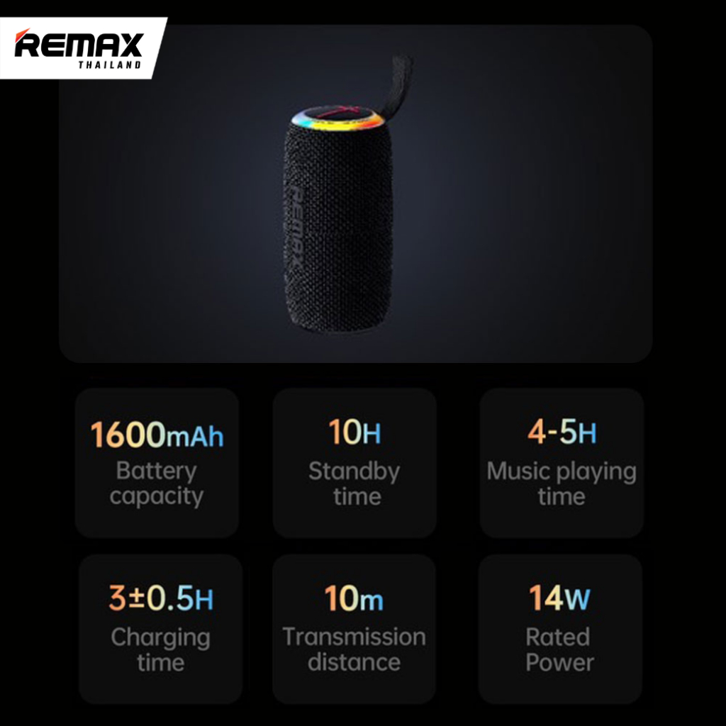 Remax SPK RB-M82 - ลำโพงบลูทูธไร้สาย พกพา พร้อมไฟ RGB มีไมค์ เสียง Extra bass