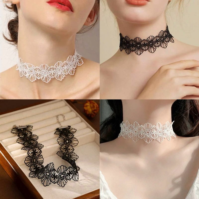 โชคเกอร์ลูกไม้สุดหรู สร้อยคอลูกไม้ สไตล์วินเทจ